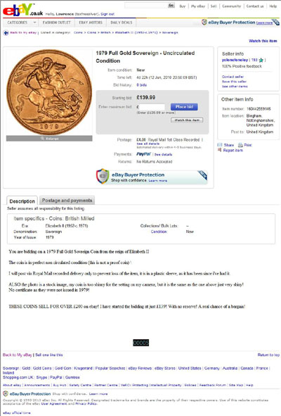 yelenefeneley 1979 Full Gold Sovereign - Uncirculated Condition eBay Auction Listing